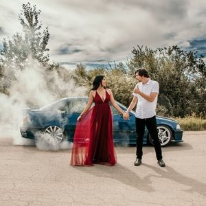 Long red flowy dress